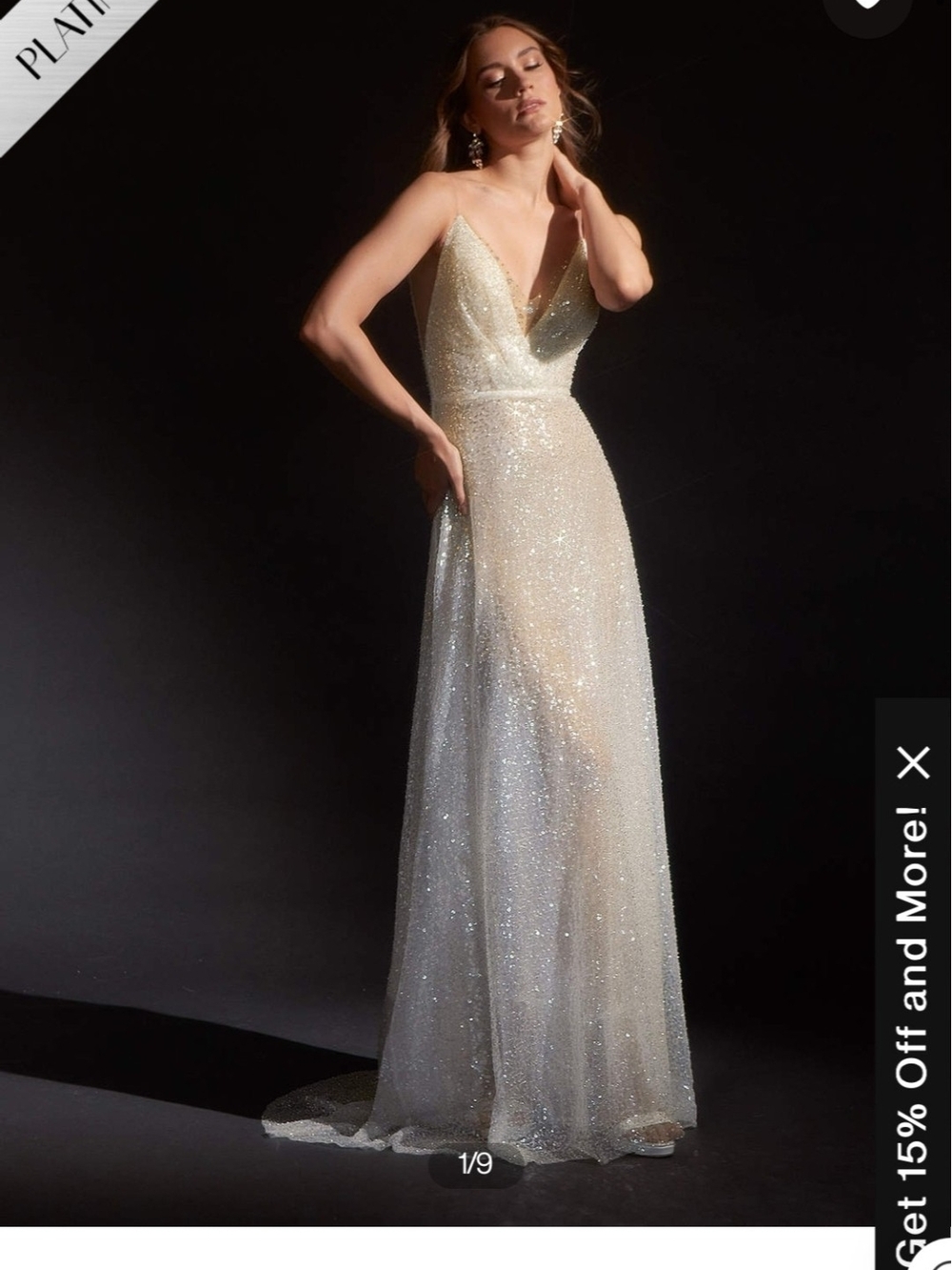 Azazie Idony Champagne Sequin V-Neck Gown Size 16 nwot